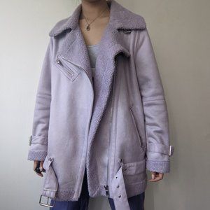 UO lilac faux shearling leather aviator jacket